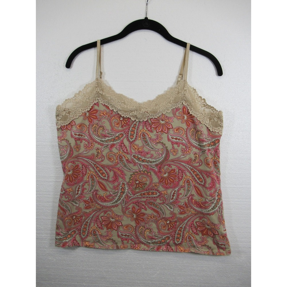 ANA Paisley Tank Top Women XL Built in Bra Stretch Lace Adjustable Straps